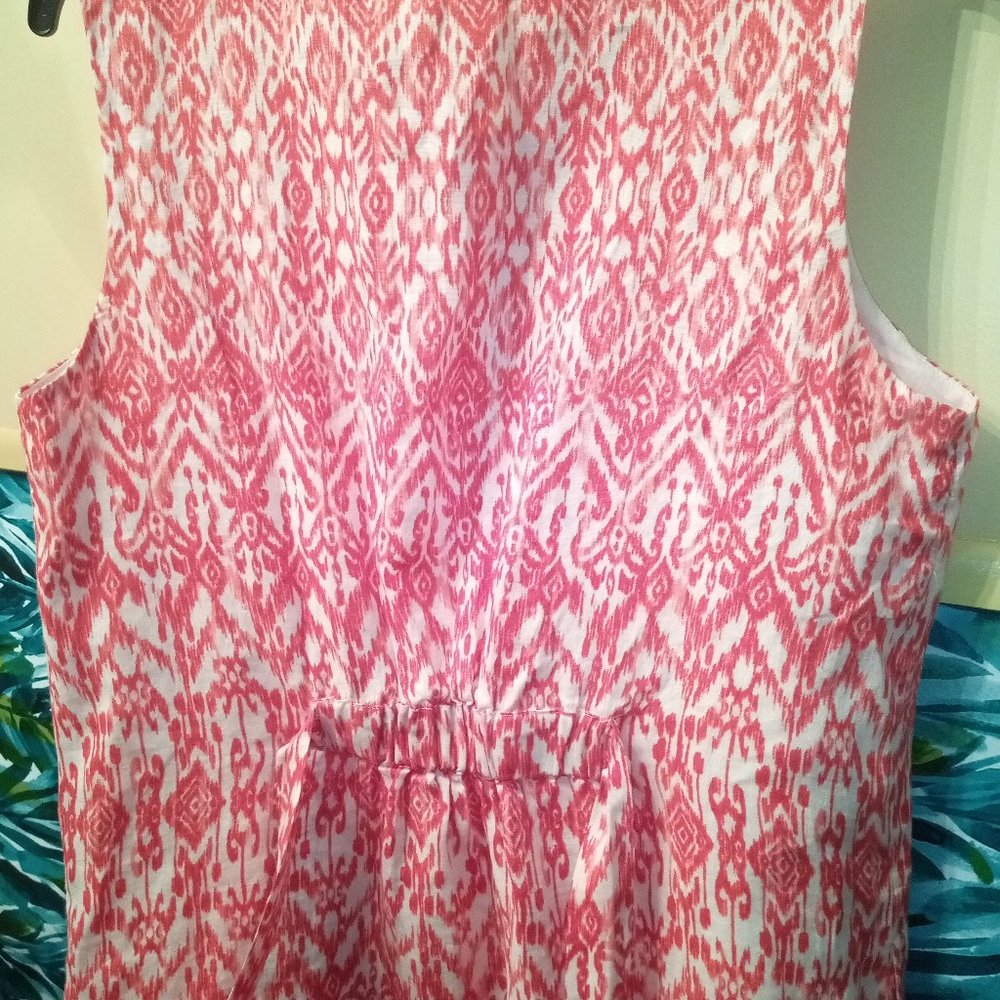Cynthia Rowley Red & Cream Ikat Print Sleeveless Linen Dress Sz 10 NWT - Picture 6 of 11